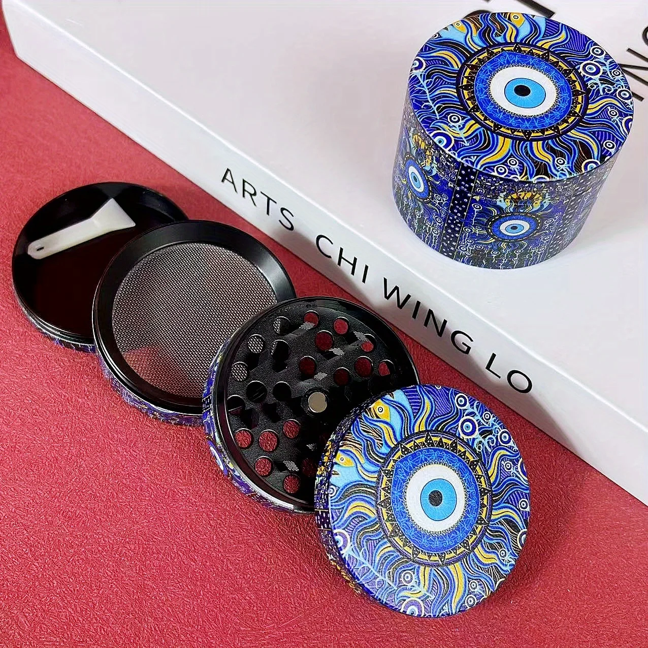2inch Blue Eyes Herb Grinder 4-layer Pepper Mortar Salt Crusher Spice Corn Mill Tobacco Grass Grinder Cigarette Kitchen Tool