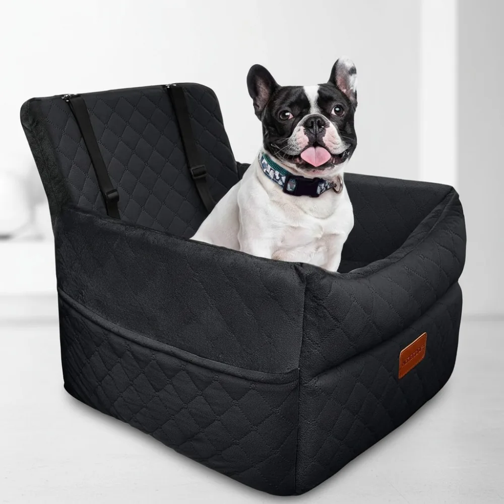

Memory Foam Dog Car Seat Booster with Washable Cover, Safety Belts & Storage Pockets for Small Medium Pets Under 35lbs