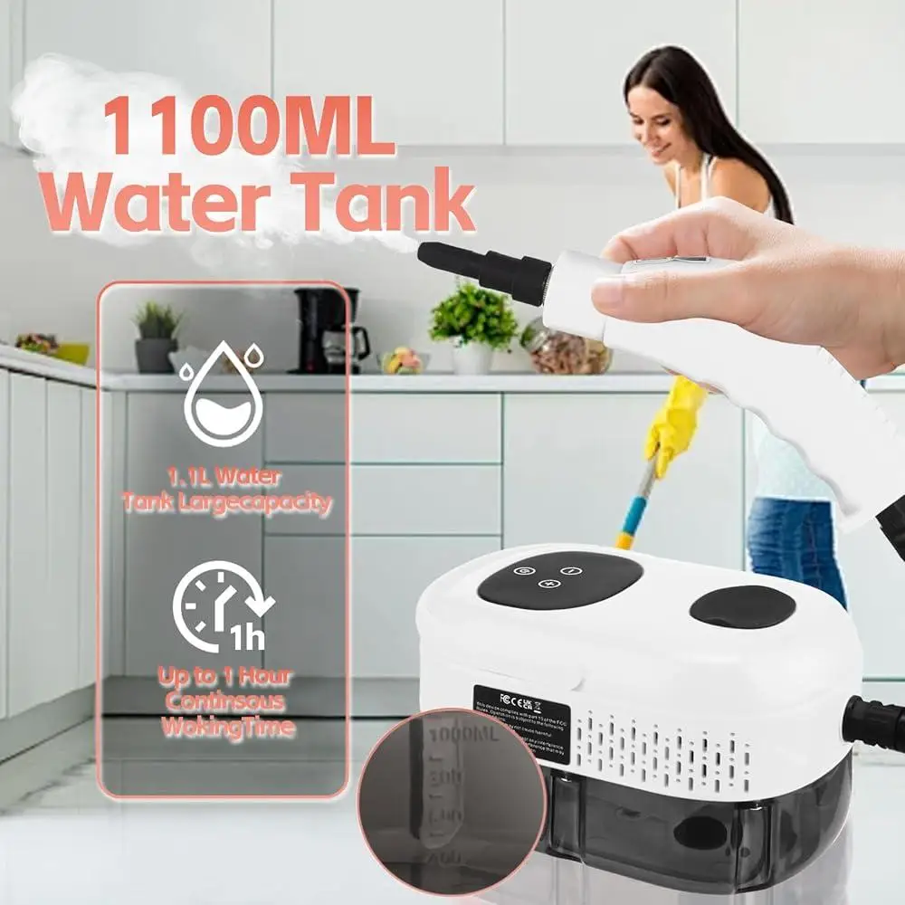 Handheld Steam Cleaner High Pressure Steamer with Touch Screen 1100ML Water Tank Fast Heat Up Continuous Steam Home Cleaning