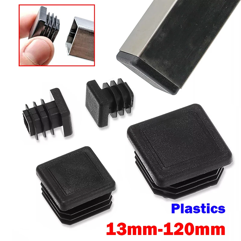 10/20 peças plugue interno de plástico quadrado 13mm a 120mm tampas de extremidade tubo/caixa inserções de seção preto