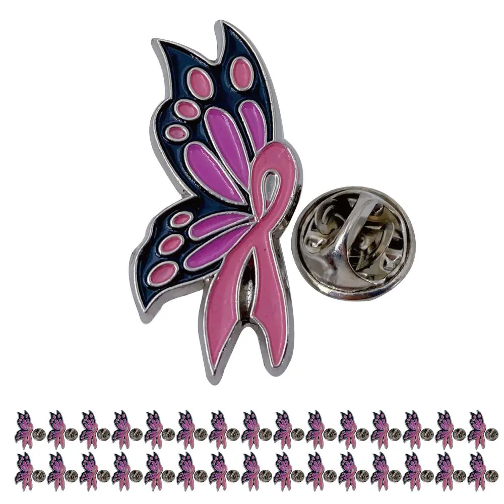 Breast Cancer Awareness Pins butterfly enamel Pink Ribbon pins brooches  for Breast Cancer Survivor Support