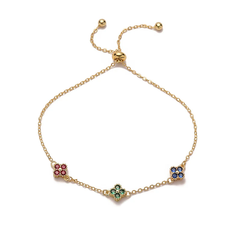 HECHENG,18K Gold-Plated Zirconia Flower Shaped Sweet Romantic Adjustable Clasp Bracelet for Women Wholesale