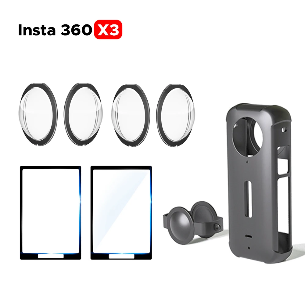 For Insta360 X3 Silicone Case with Lens Cover Cap Lens and Screen Tempered Glass Film Full Protective Soft Silicon Insta 360