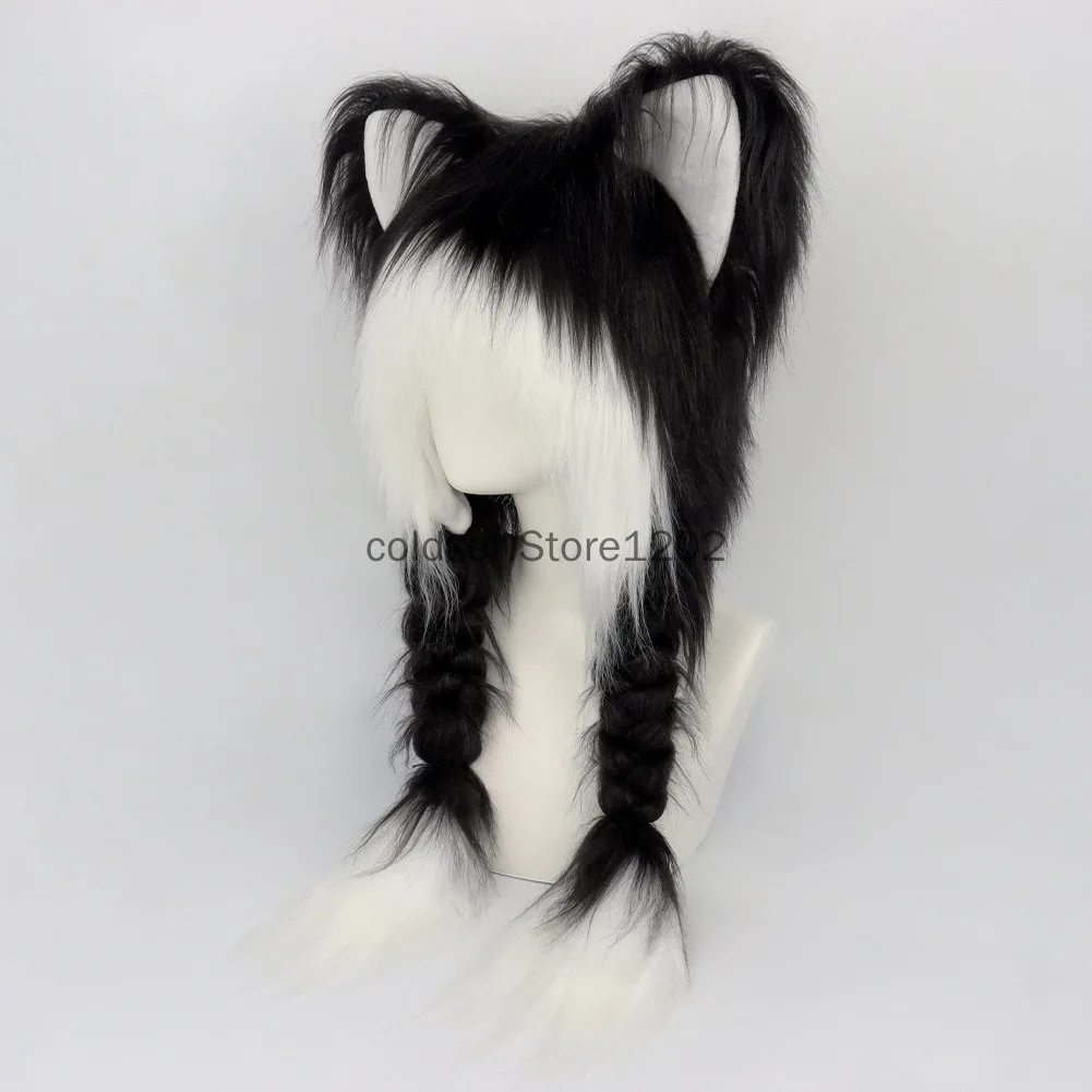 Plush Novelty Animal Hat Fursuit Fur Cat Ears Headwear Plush Warm Beanie Hat Costume Party Head Accessories for Halloween