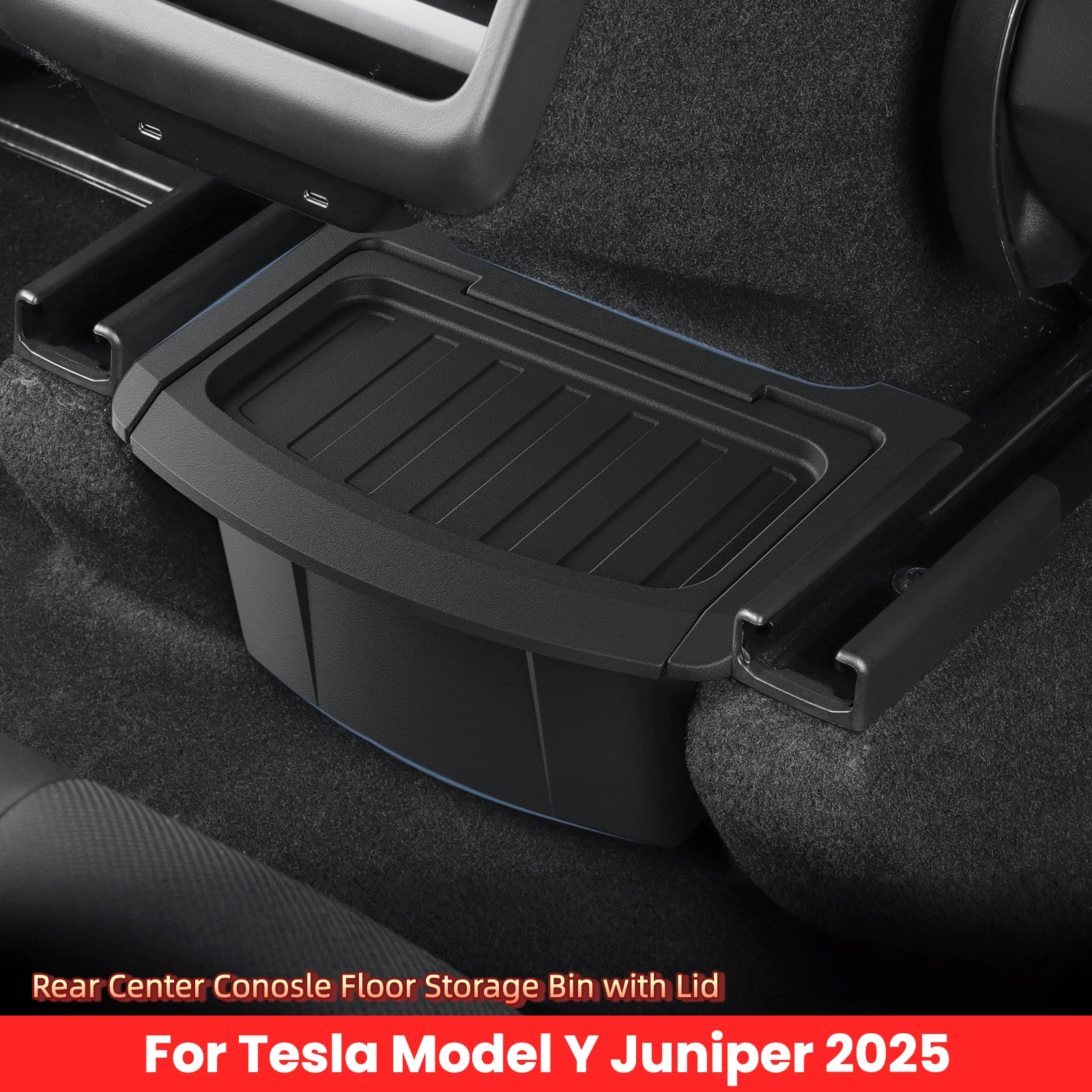 Suitable for Tesla Model Y Launch 2025 Juniper Car Armrest Rear Storage Box Tray Accessories Tidying TPE Black