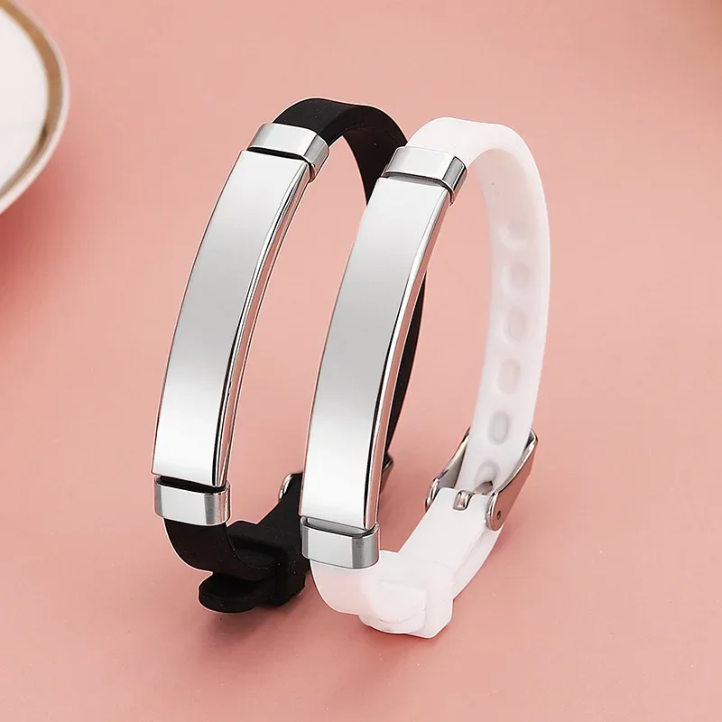 Fashion Silicone Stainless Steel Adjustable Bracelet Free Carving Medical Emergency Assistance Children's ID Bracelets