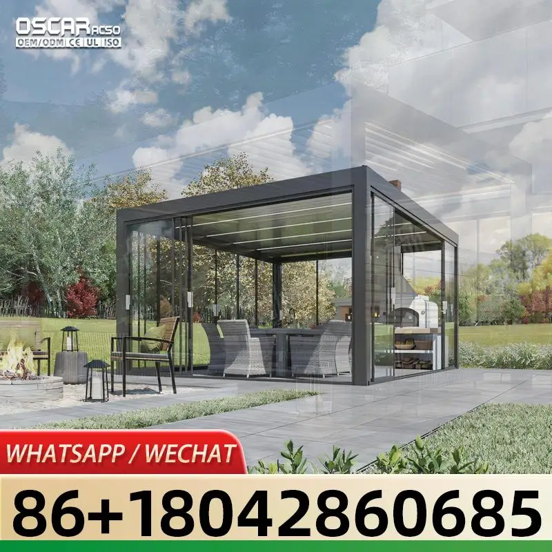 

Gazebo Motorized Louvered Blades Automatic Sliding Folding Aluminium Outdoor Electric Retractable Canopy for Patio Garden Poolsi