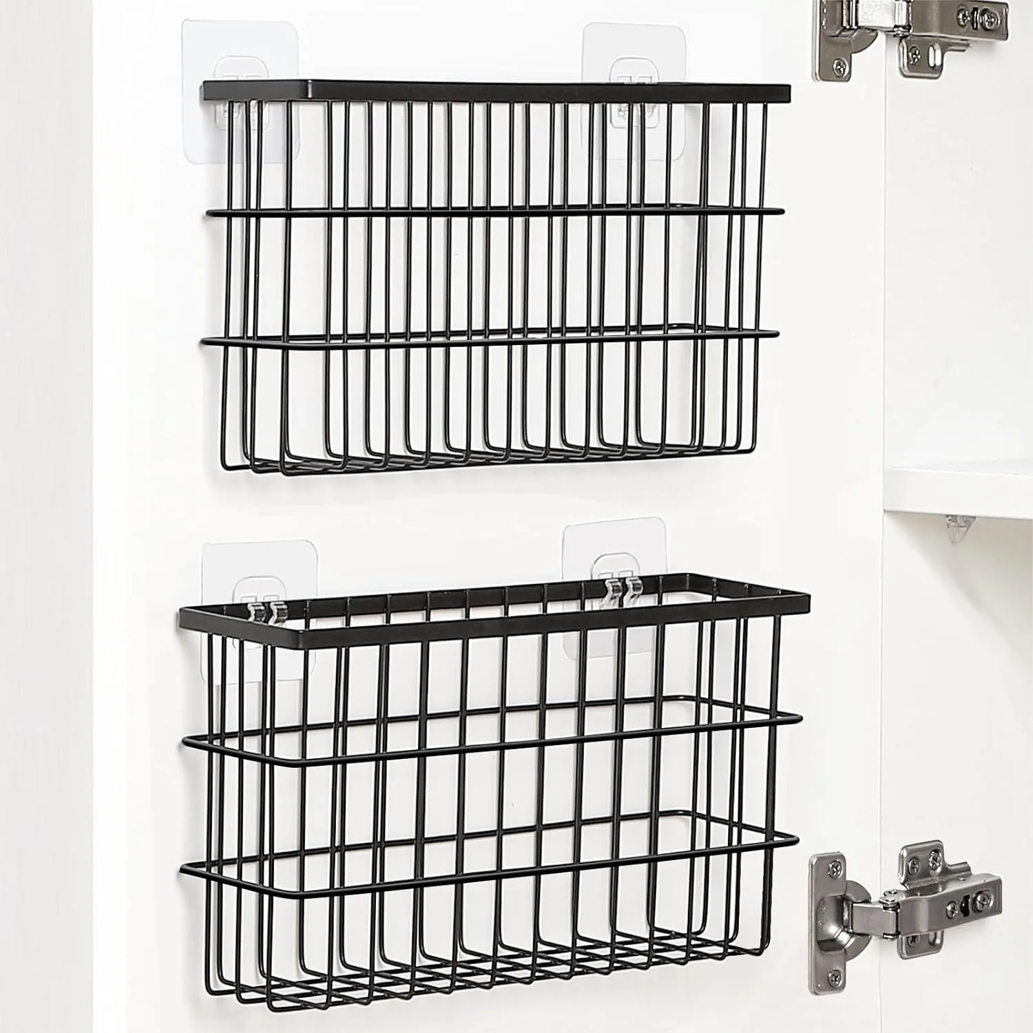 

2 Pack Cabinet Door Organizer, Self Adhesive Lid Organizers Inside Cabinet Storage Boxes, Hanging Storage Basket Wall Mounted