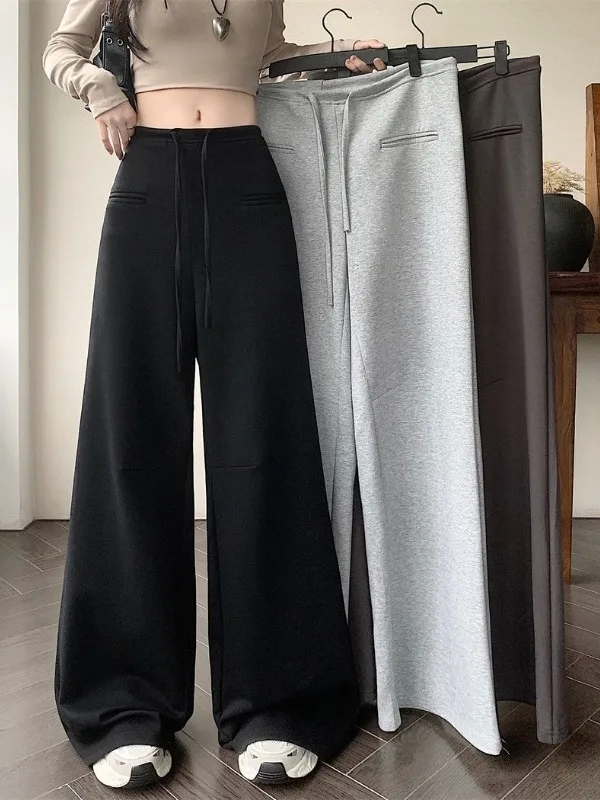 

Модные женские брюки с высокой талией, широкими штанинами и драпировкой, прямые, повседневные, для весеннего гардероба