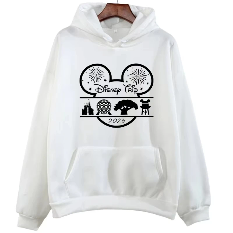 디즈니 만화 2026 가족 여행 프린트 후드티 가족 휴가 스웨트셔츠 가을 여성 캐주얼 오넥 스트리트웨어 풀오버 탑