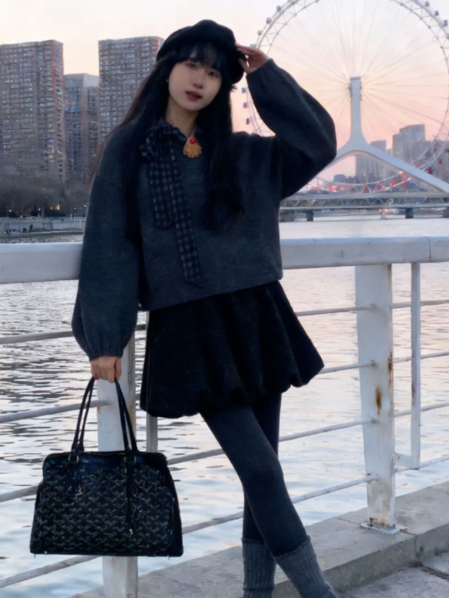 

Комплект Miu Sle Rich Girl: женский клетчатый свитер с круглым вырезом и юбка, повседневный модный костюм из двух предметов