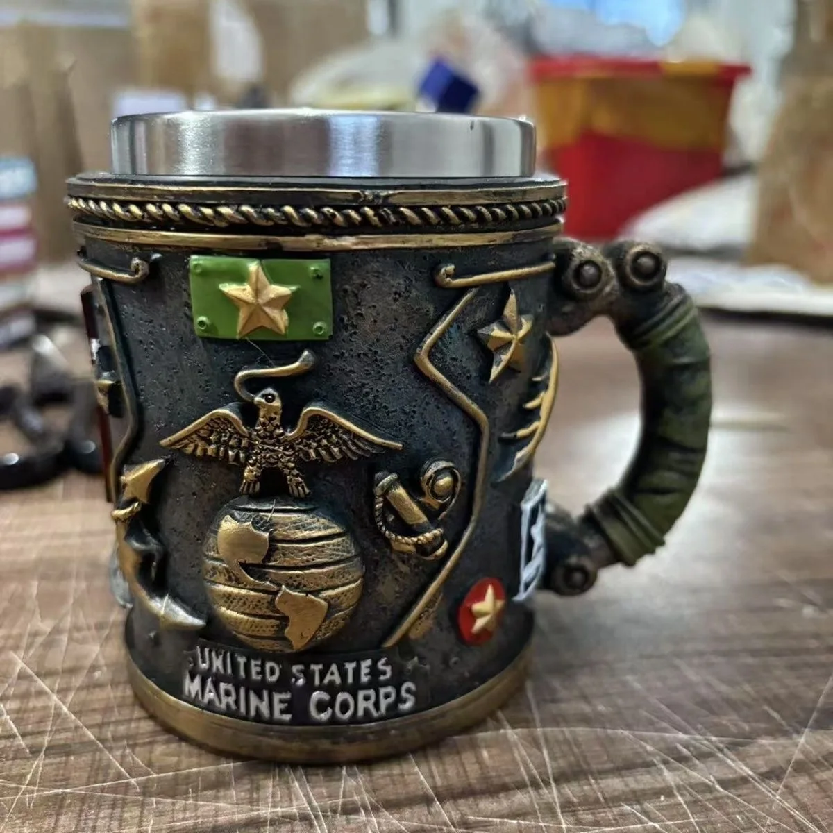For Veterans & Gamers-Durable Coffee Cup 3D Military Themed Mug-Vintage Army Design with Bullet&Dog Tag Decor-Unique Gift