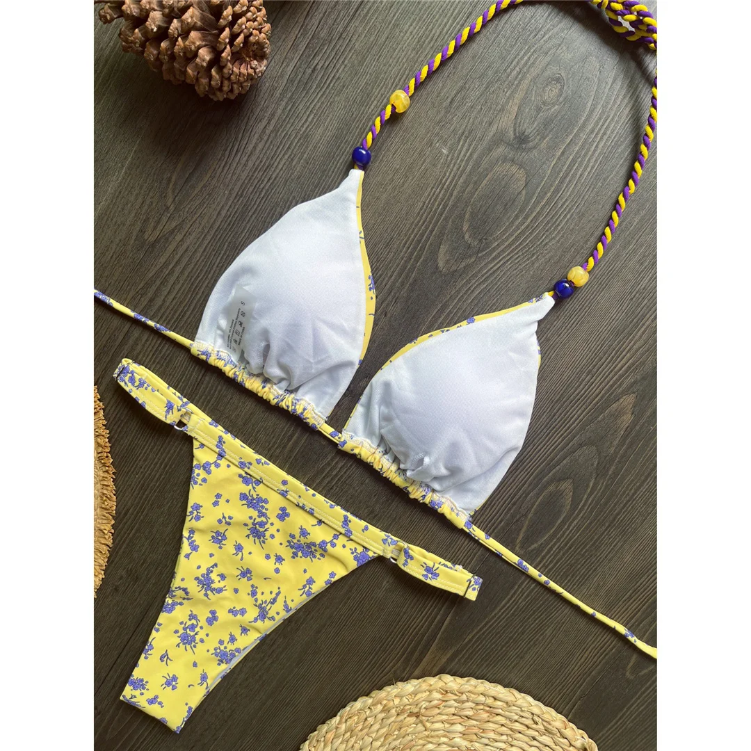 2026 Blumenmuster Neckholder-Bikini Damen-Badeanzug Zweiteiliger Bikini-Set mit Polsterung Badebekleidung Badeanzug V8470 – Detail 5