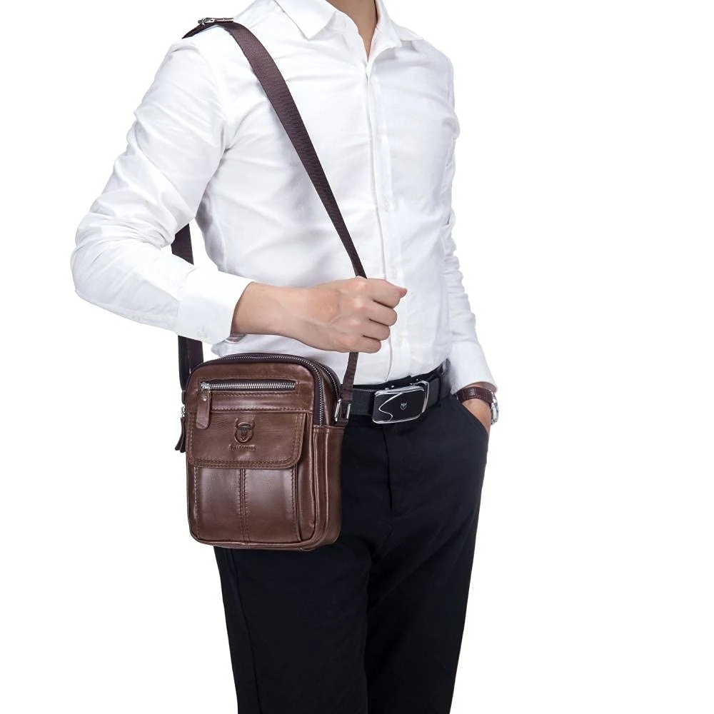 Men\'s Leather Shoulder Bag Vertical Student Messenger Bag Leather Parcel