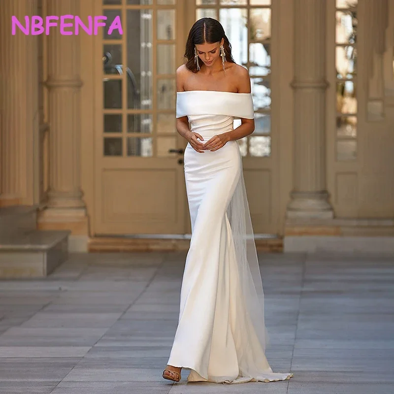 White Satin Light Wedding Dresses Korea Simple Sexy Backless Tube Top Dress Photo Shoot One Shoulder Hip Mermaid Bridal Dresses