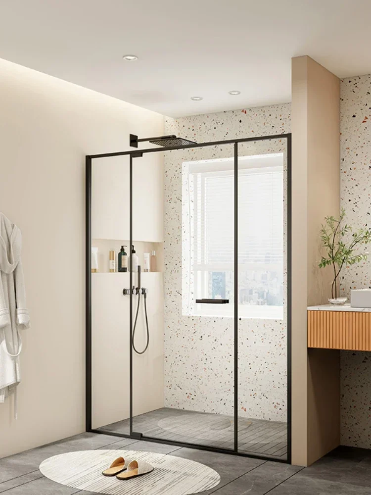 Shower room partition glass domestic bathroom dry-wet separation sliding door shower screen