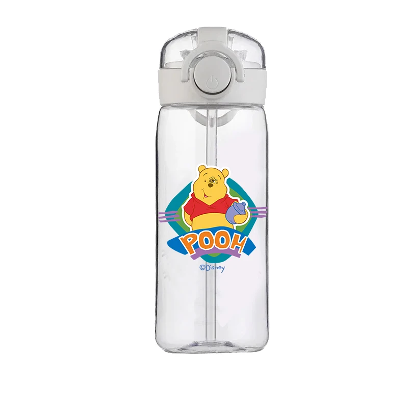 Disney Pooh Bear Straw Cup Boys and Girls Children Water Cup Food Grade Bear Cute Anime Kids School Plastic Kettle Anti-drop Cup