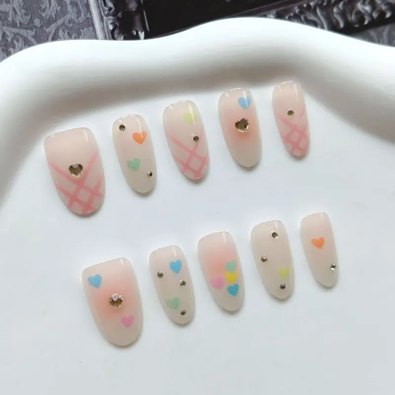 10Pcs Sweet and Girly French Manicure Red Polka Dot with Plum Blossom Press on Nails Fake Nails Gentle and Detachable Nail Patch view 5