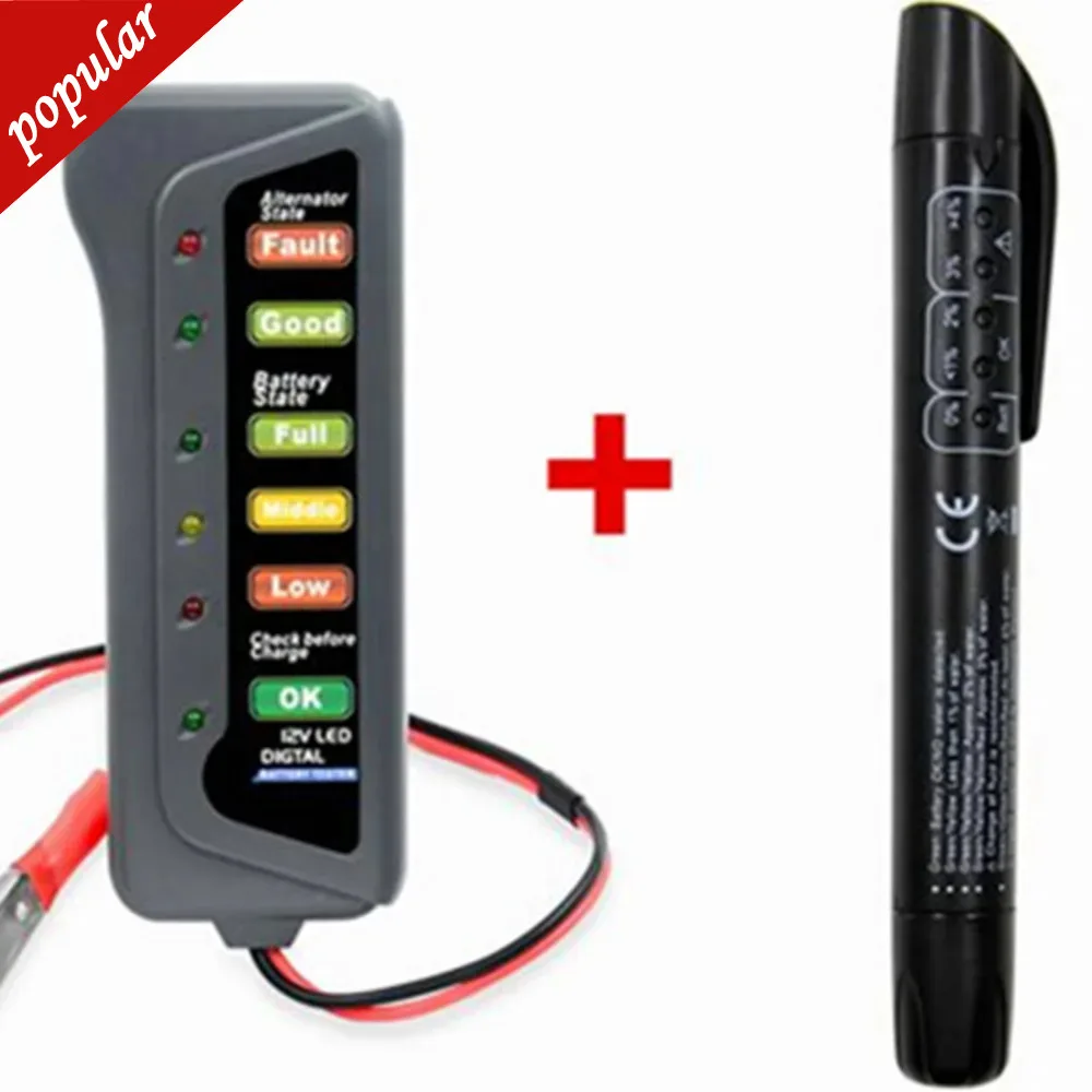 

12V Digital Battery Alternator Tester With 6 LED Lights Display Battery Testers With Brake Fluid Tester For Car Motorcycle