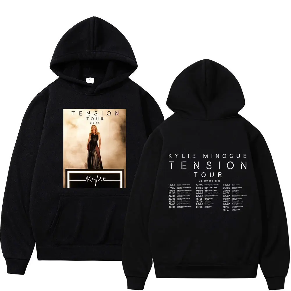 Sänger Kylie Minogue Tension World Tour 2025, bedruckter Kapuzenpullover für Herren und Damen, hochwertiger Pullover, langärmelig, übergroßes, lockeres Sweatshirt