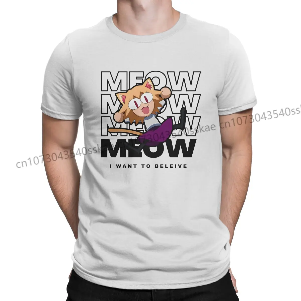 Meow Neco Arc Cat Men T Shirt Cotton Punk O-Neck Tee Shirt Harajuku Clothes