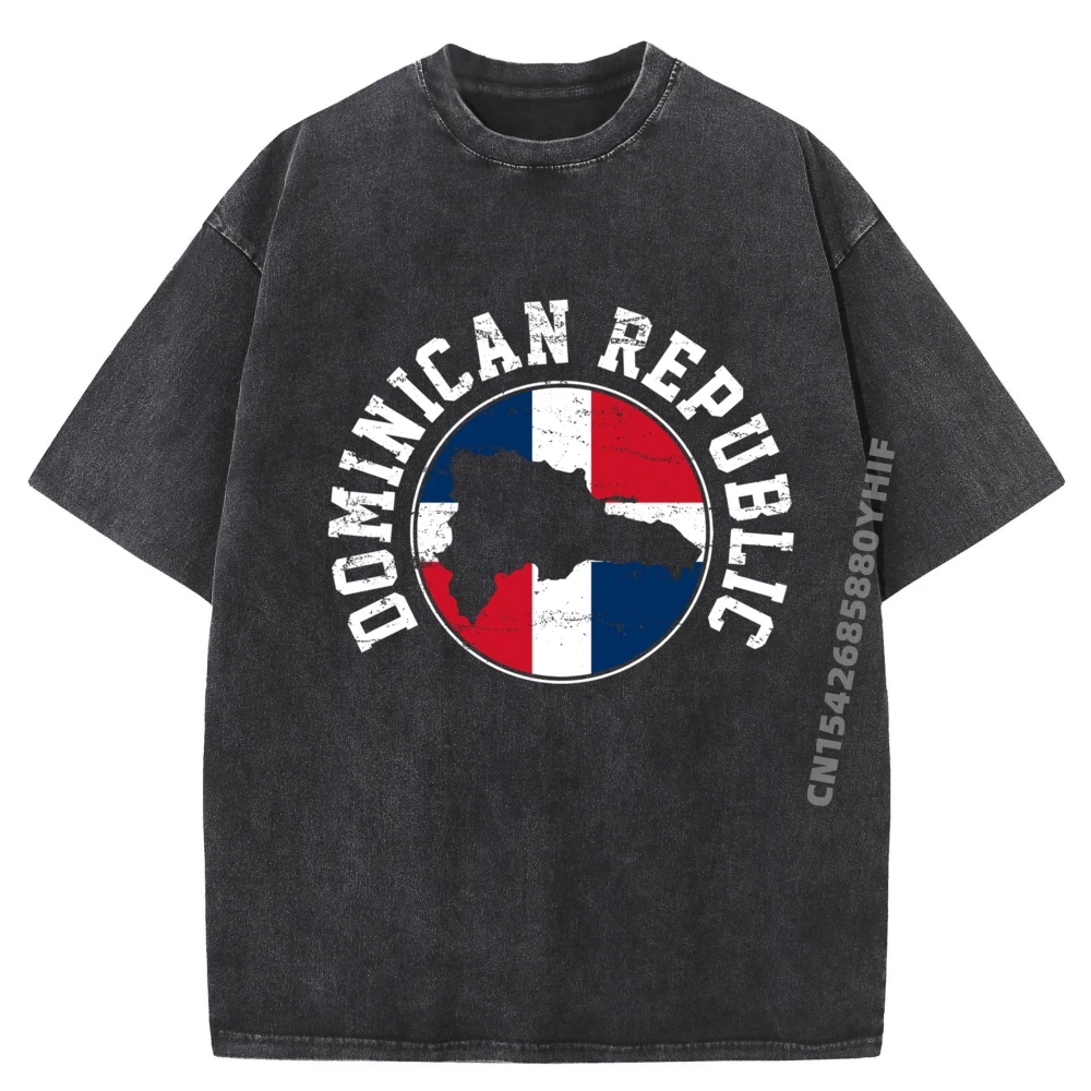 

Dominican Republic Flag Map Vintage Black Graphic T Shirts Unisex Clothes Mens Washed Tshirt For Men Family