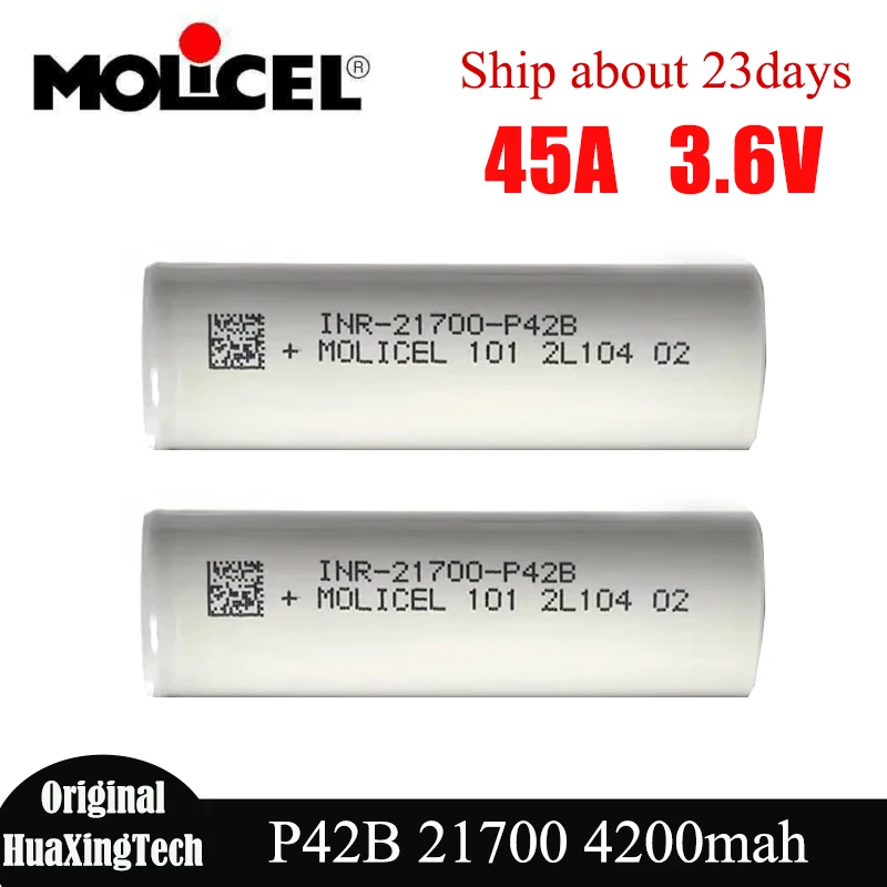 

Orignal Molicel 21700 P42B Battery 4200mAh 3.6V 45A High Discharge Rechargable lithium Batteries Low Resistance Cell vs P42A