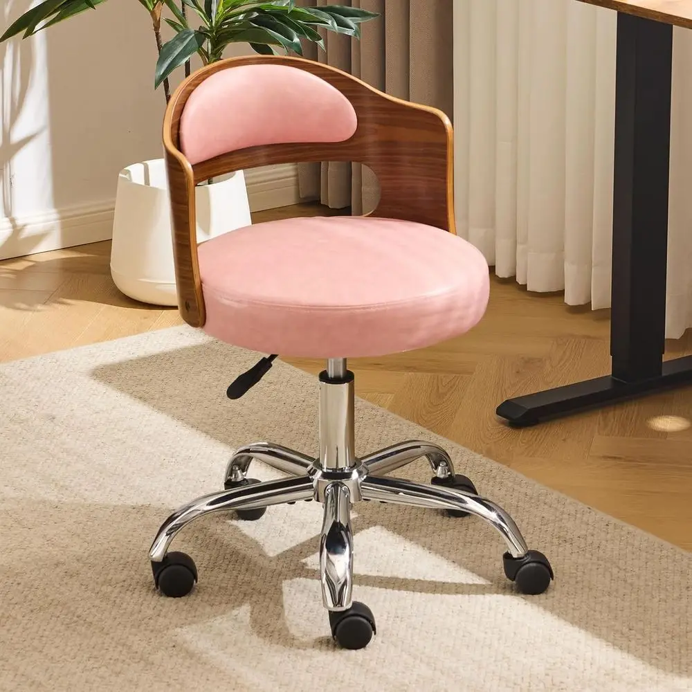 

ArmlHome Oice Desk Chair, Adjustable Swivel Chair,Dual-Use with/no Wheels,Small Retro Designed Walnut Curved Task Chair,Cushione