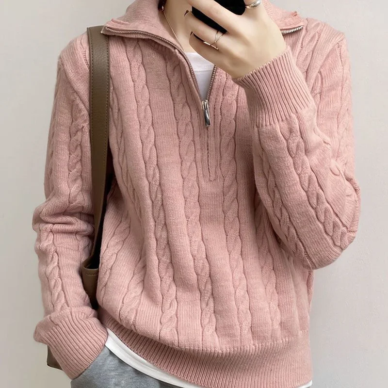 

Ladies Long Sleeve Jumper Femme Solid Sweater Fashion New Sweater Women Autumn Winter Loose Half zippered outer knitted Sweater