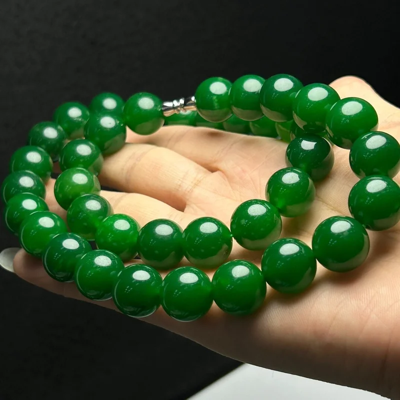 

14mm Certified Natural Ice Green Myanmar Beads Jade jadeite Nelaces Pendants