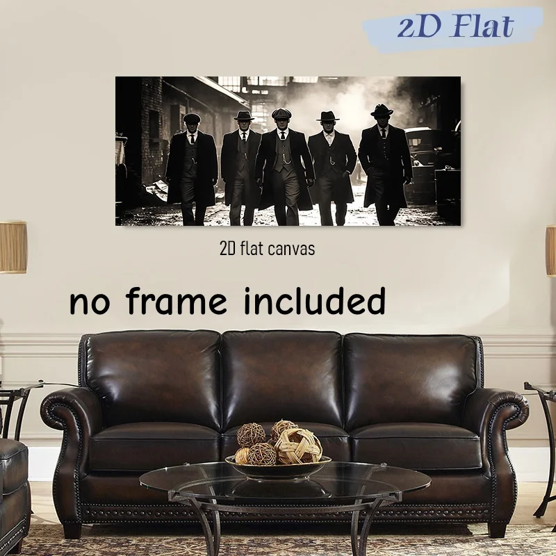 1pc Retro Gangster Movie Style Canvas Painting Black and White Industrial Style Decorative Painting Frameless Living Room Study