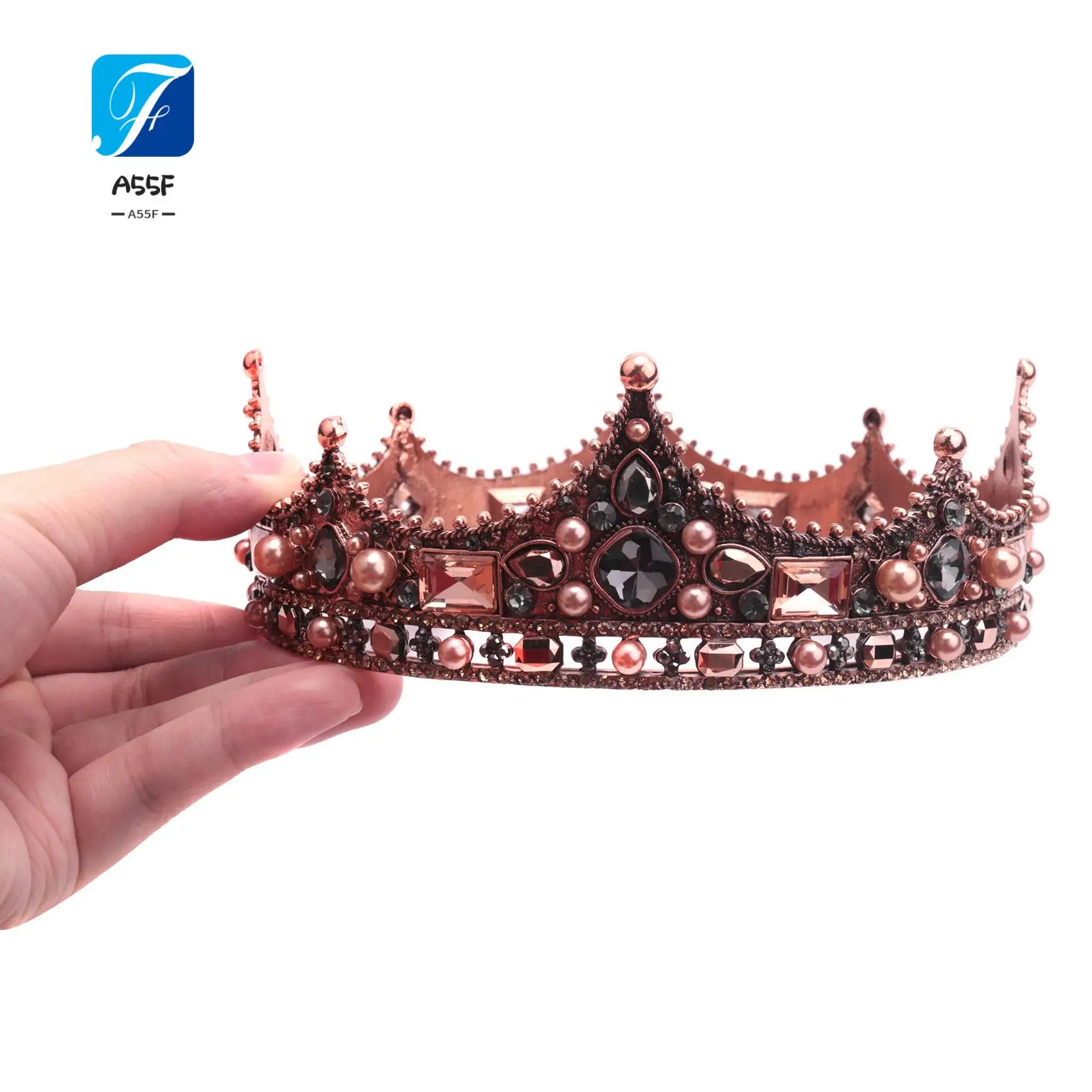 

A55F-King Crowns For Men - Baroque Vintage Rhinestone Crystal Crown, Men's Full Kings Crown For Theater Prom Party