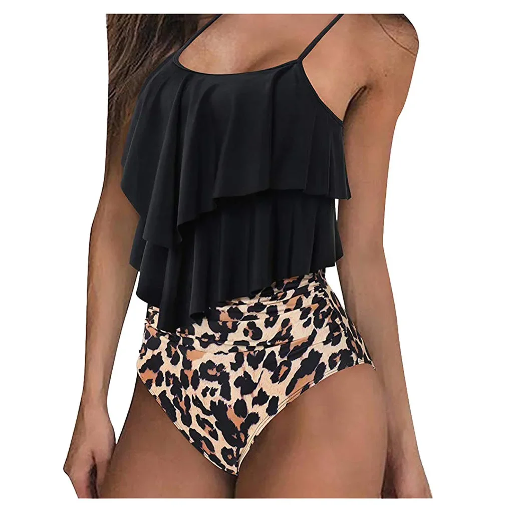 Roupa de banho 2023 mulheres sexy plissado cintura alta maiôs 2 peça alças espaguete tankini banho plus size banho feminino