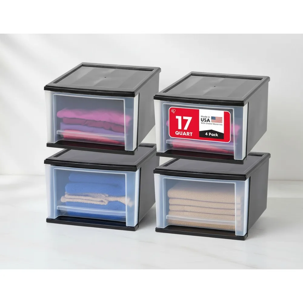 

17 Qt Stackable Plastic Storage Drawers, 4-Pack Organizer for Kitchen Bedroom Office Craft Room