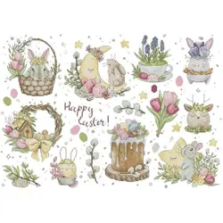 Easter Bunny Cartoon Animals Cross Stitch Kit DIY Handmade Needlework 14ct 16ct 11ct White Printed Fabric Embroidery Home Decor