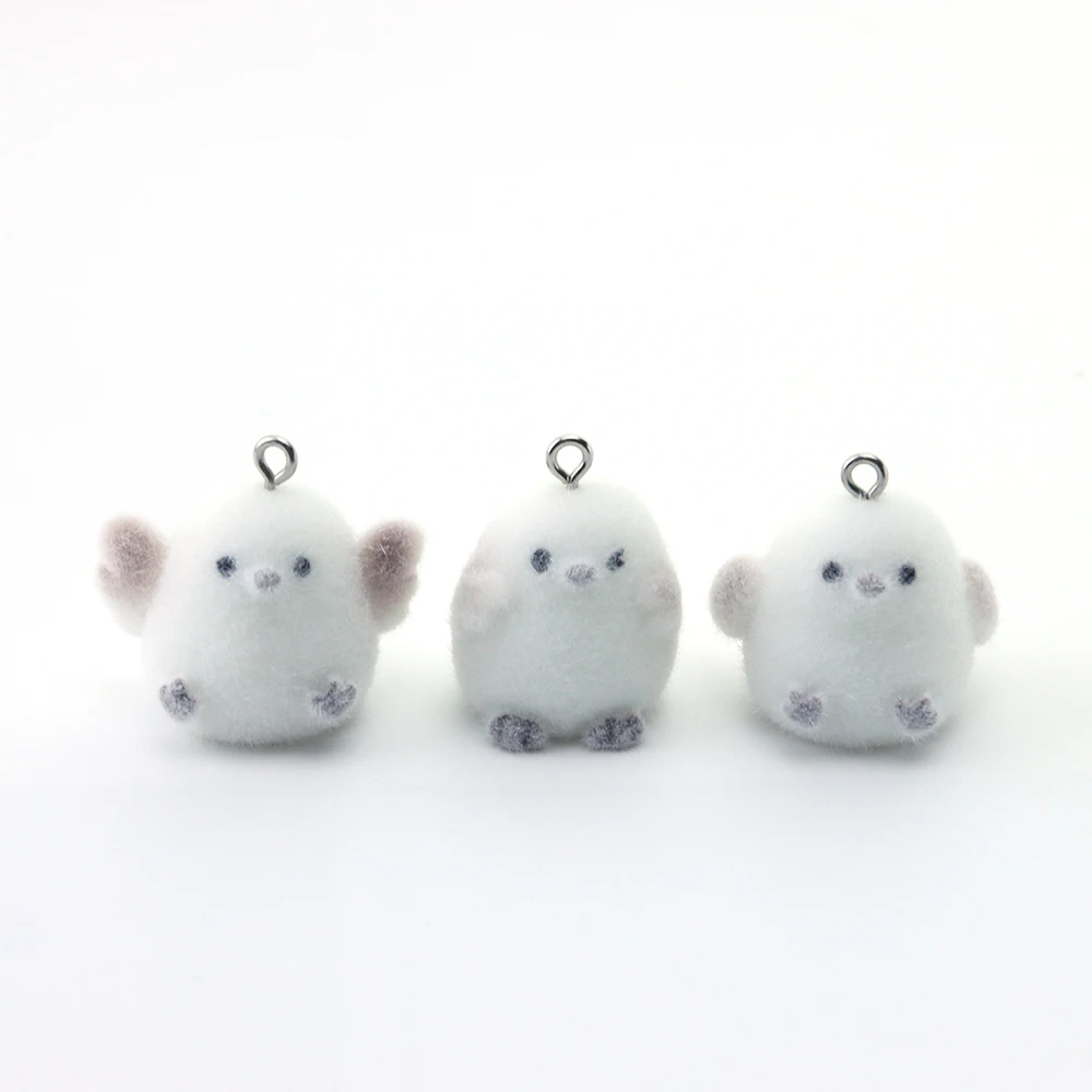 18pcs 3D Flocking Resin Birdie Charms Animal Plush Dolls Pendant Accessories for Keychain Earrings Making DIY Jewelry Adornment