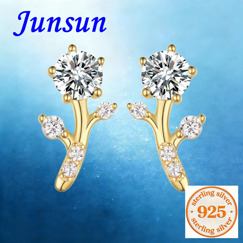 

Серьги-гвоздики Junsun с муассанитом 1 карат в форме дерева для женщин, серебро 925 пробы, ювелирные изделия с сертификатом, для жены, девушки