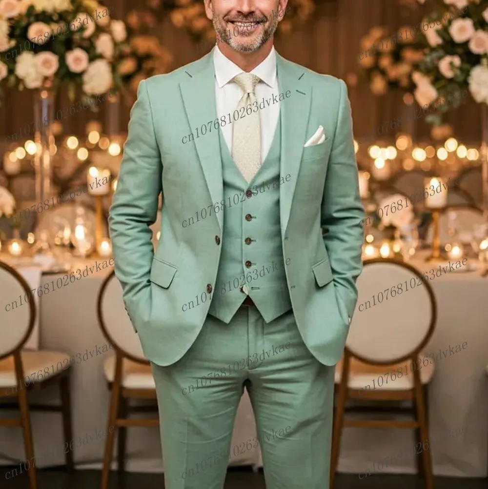 

Mint Green Men Suit Groom Groomsman Wedding Party Prom Business Formal Occasion Male Tuxedos 3 Piece Set Jacket Vest Pants
