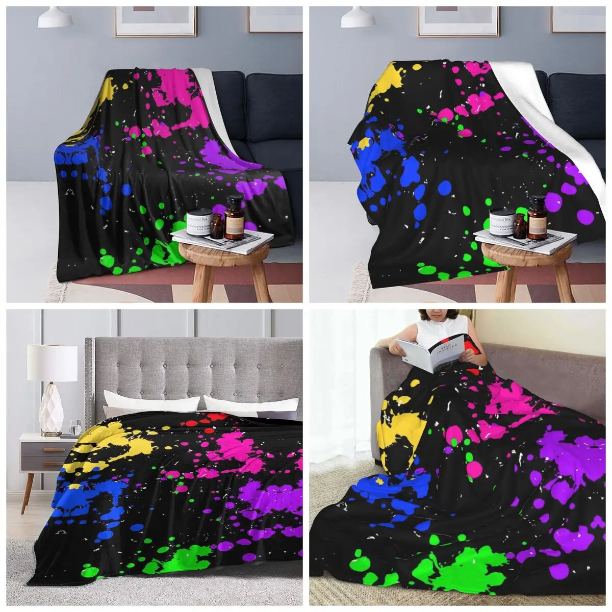 Colorful Graffiti Splatter Print Blankets Soft Warm Flannel Throw Blanket Bedding for Bed Travel Home Couch