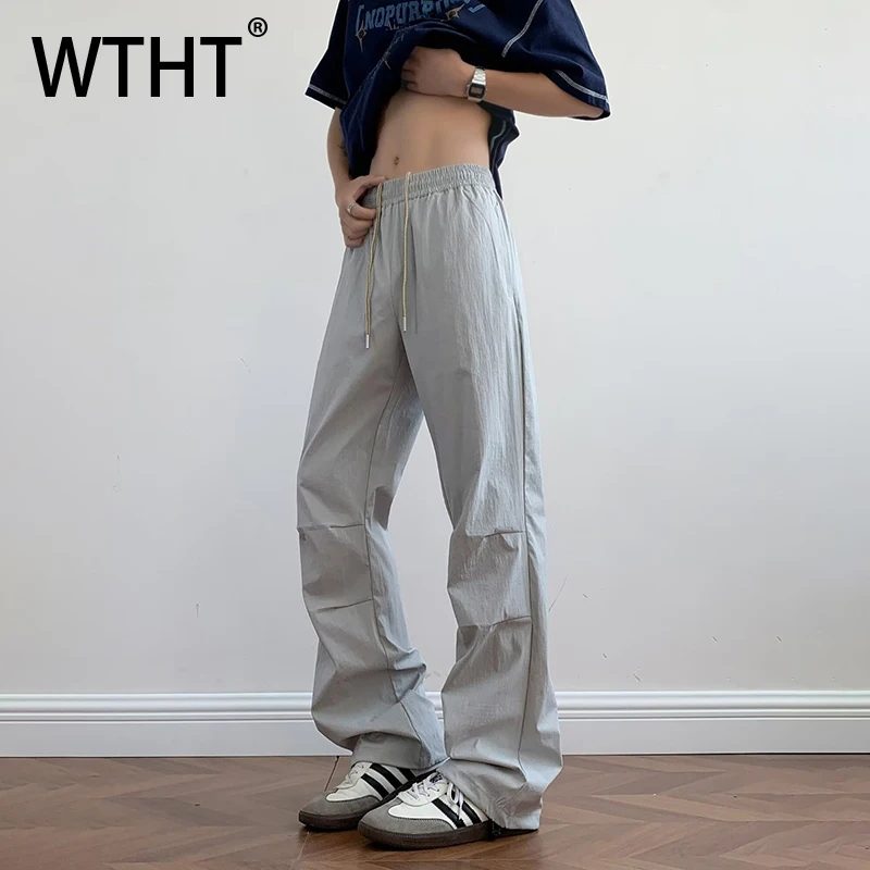 

Мужские повседневные брюки WTHT Fashion, однотонные, прямые, тонкие, с эластичным поясом, модные, с высокой талией, лето 2026, 2A2937