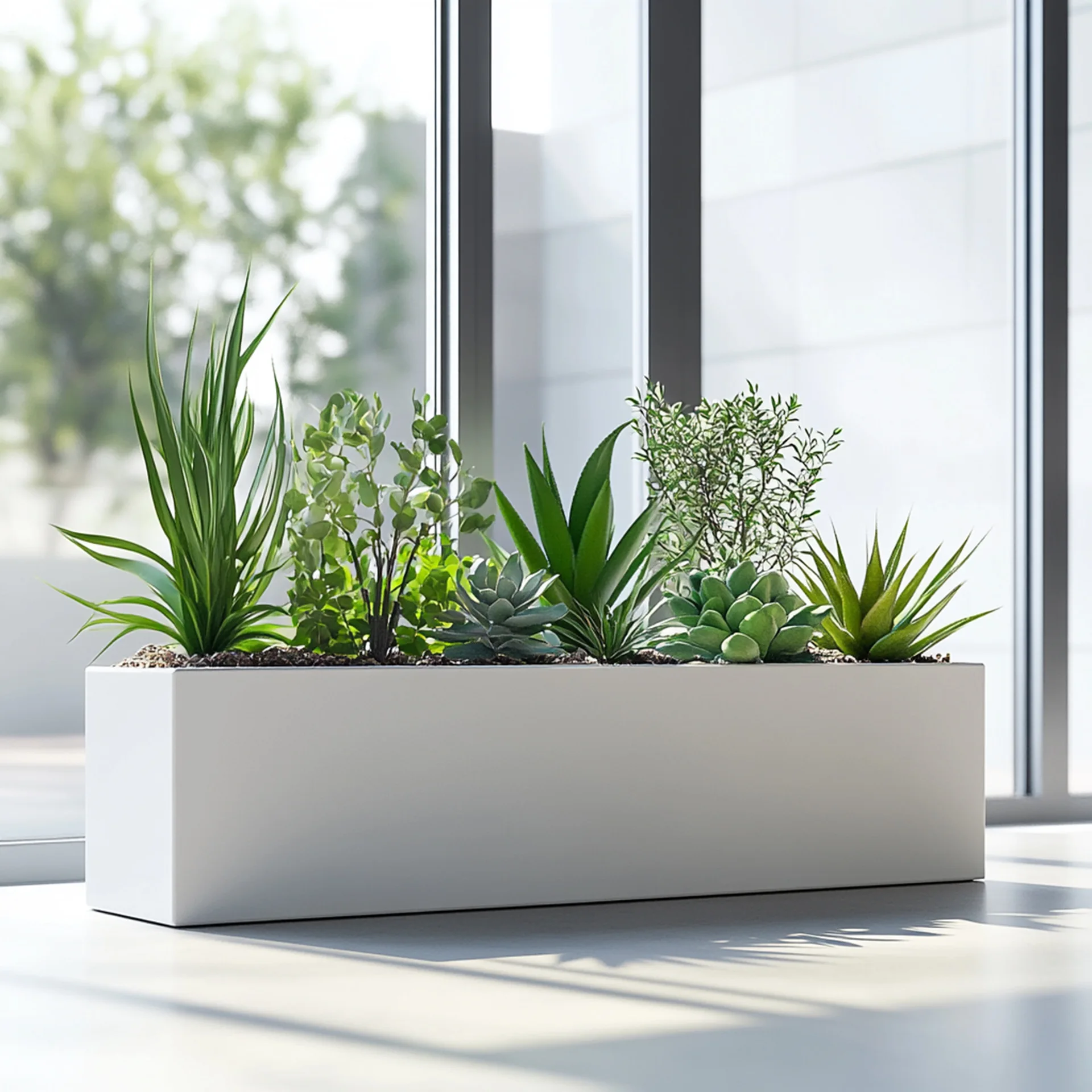 Outdoor stainless steel flower box Balcony planting box Square commercial street rectangular flower bed wrought iron finished fl