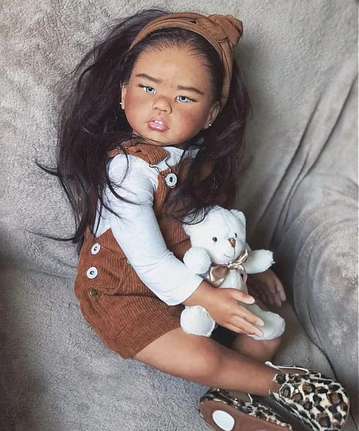 

FBBD Customized Limited Supply 30inch Reborn Baby Doll Amaya With Hand-Rooted Hair Dark Skin Already Finished Doll With Freckle