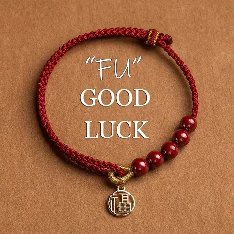 Handvävt repimitation cinnober FU-hängearmband för kvinnor turröd kinesisk knut handgjort flätat armband smycken gåva 10 best sales Kinesiskt knutarmband - №8