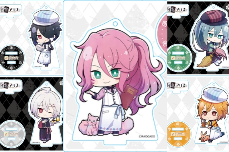 Otome Game Shiro to Kuro no Alice Arisu Luna Kuro Usagi Ame Shiro Usagi Suno Mini figura acrílica soporte regalos de cumpleaños 10cm