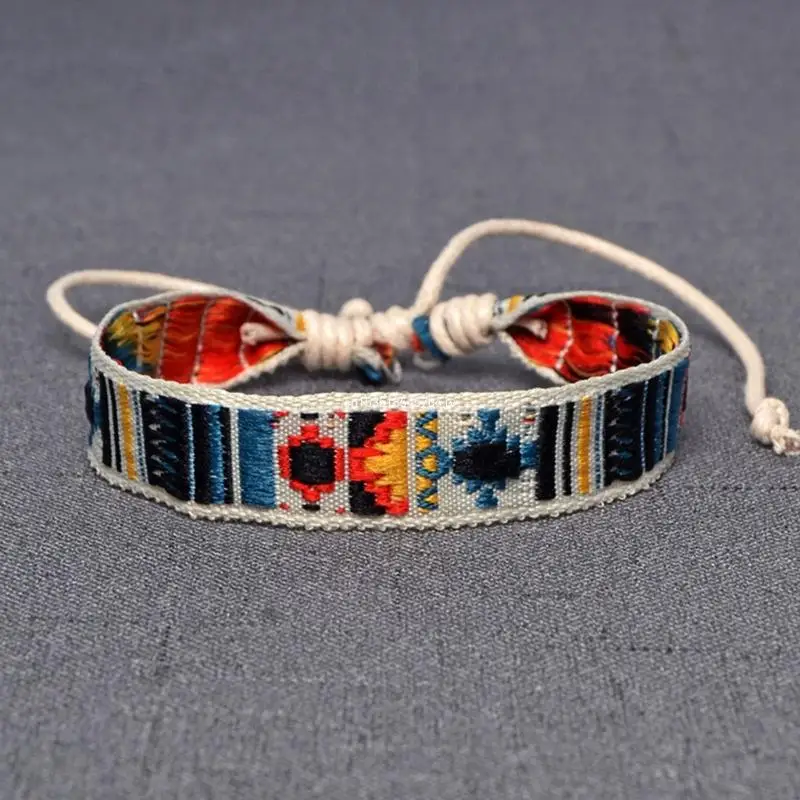 Boho Strawberry Flower Embroidered Bracelet Handmade Braided Bracelet Wristbands Dropship