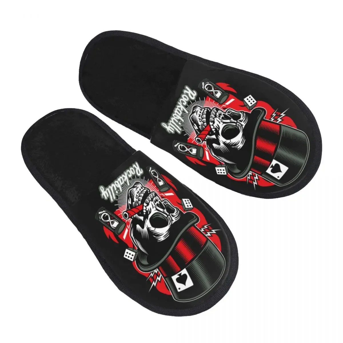 Rock Skull Retro Rock And Roll Bikers House Slippers Women Comfy Memory Foam Slip On Bedroom Slipper Shoes