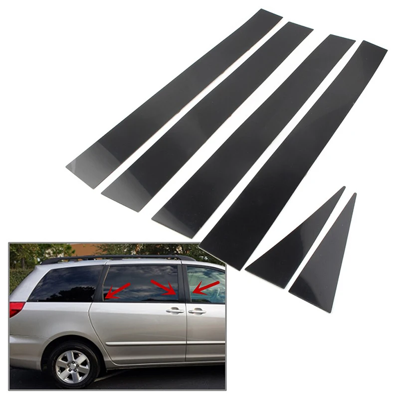 6pcs/set Glossy Black Pillar Posts Window Door Moulding Trim Cover Exterior Accessories For For Toyota Sienna 2004-2010