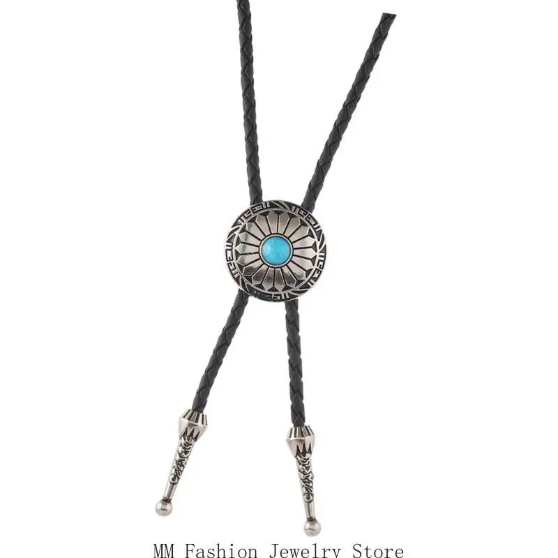 D0UB الفيروز كاوبوي بولو التعادل قلادة مع لهجات سبيكة زهرة لحدث مسابقات رعاة البقر