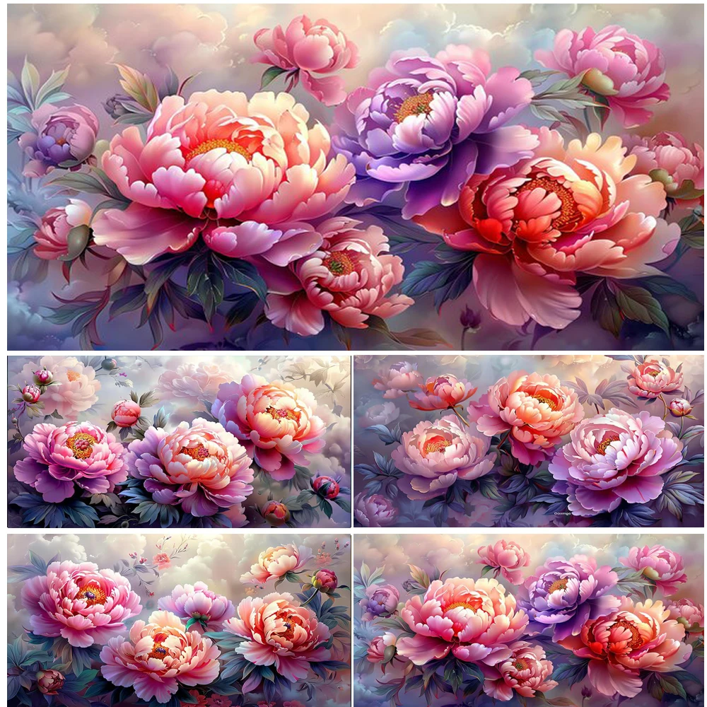 Big Blossoming Peony Diamond Painting New 2024 5D Large Diy Colorful Flowers Full Square Round Diamond Mosaic Embroidery