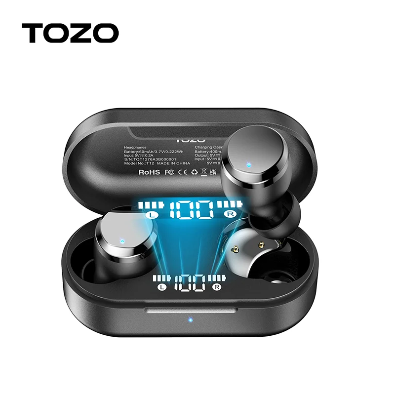 TOZO Tonal Dots T12 mini fones de ouvido sem fio, fones de ouvido Bluetooth 5.3, 22 modos EQ, chamadas aprimoradas por IA, som poderoso, tempo de reprodução de 55H